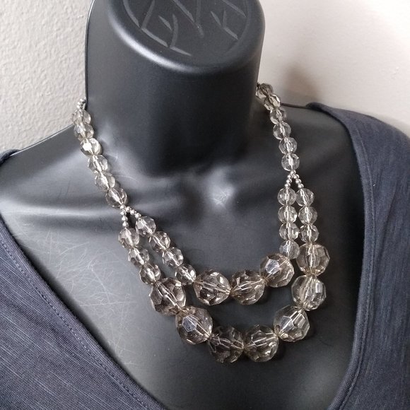 Vintage Clear Large Beaded Necklace Adjustable 18 To 21 Inches - Picture 1 of 12